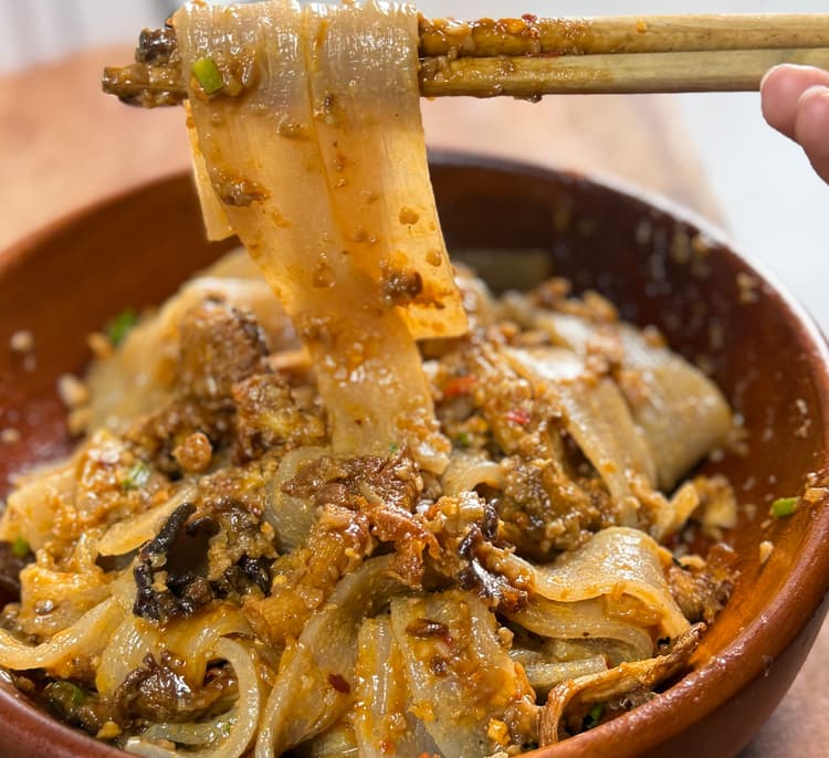 TikTok’s Favorite Spicy Peanut Noodles, But Better, with Mushroom (and Vegan!)